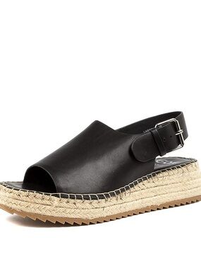 EOS Laros Black Leather Espadrille Slingback Platform Sandals - like new!